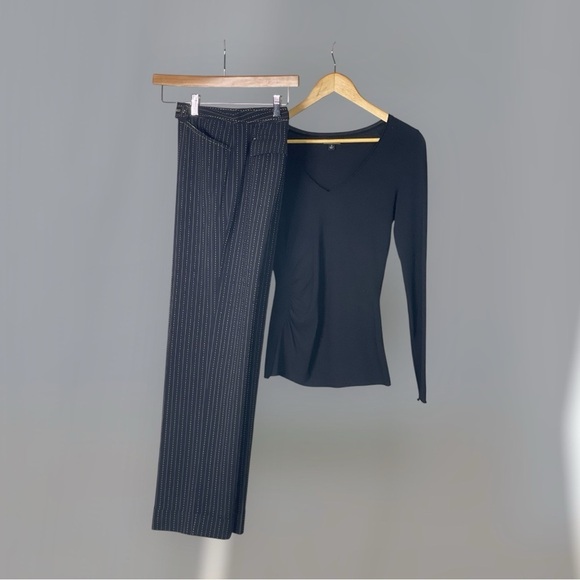 Anthropologie Elevenses Black Pinstripe Pants with Cuffed Hems 4 - Picture 1 of 7
